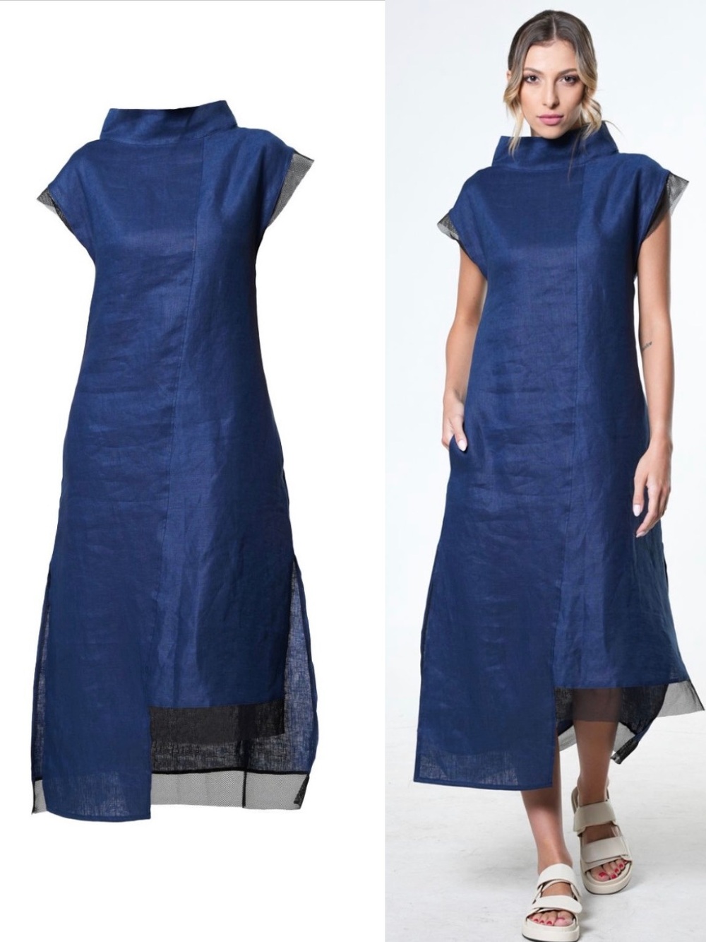 Metamorphoza Asymmetrical Linen Dress Navy Blue L 10 Avant Garde Architectural